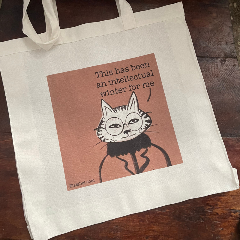 Intellectual Cat Illustrated Tote Bag