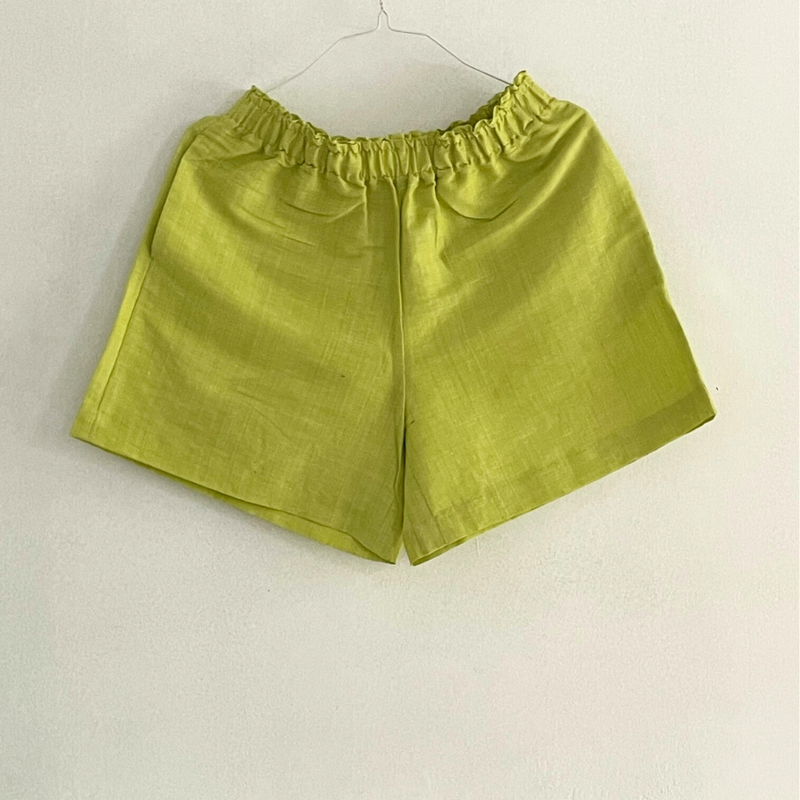 Anaya Handloom Linen Shorts in Lime Green