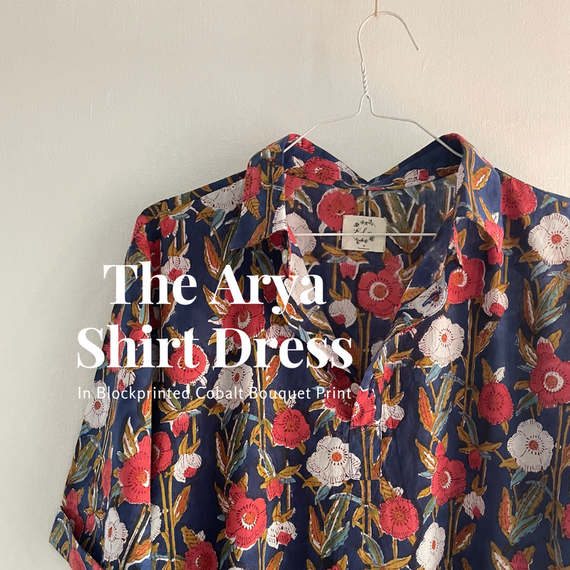The Arya Shirt Dress in Cobalt Bouquet print