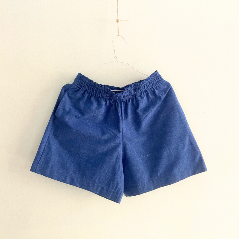 Anaya Handloom Cotton Shorts in Azure Blue
