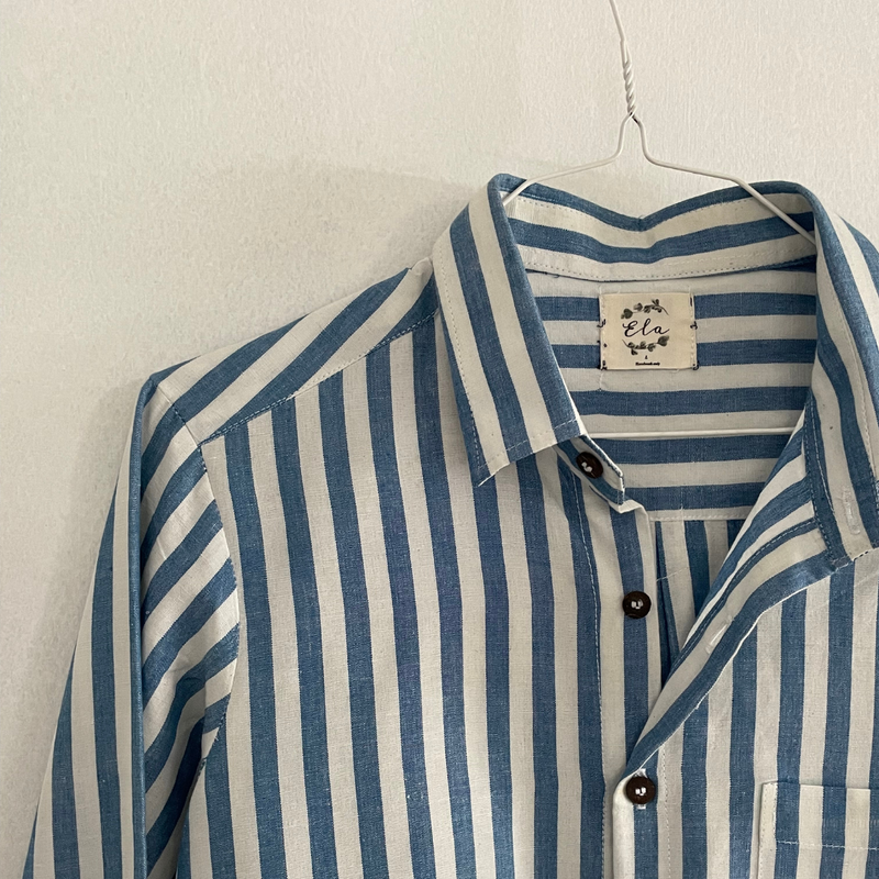 The Boyfriend Shirt in Blue Striped Handloom Ela Label